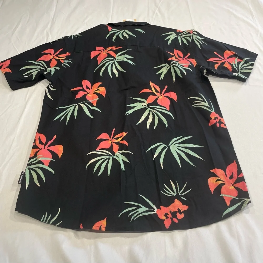 Quiksilver Boys XL 16 Tropical Floral Button Down‎ Shirt Black Short Sleeve New